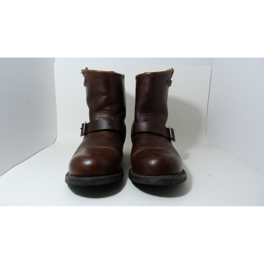 Frye Mens Brown Leather Engineer Boots Made in USA Buckle Moto 73986 10M